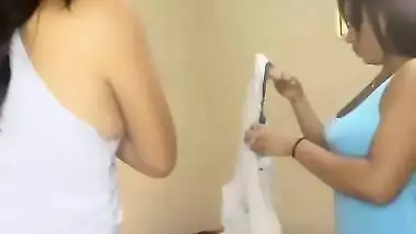 Two hot girls vlogging their dress changing-nipple slip(0.36sec) and side boobs show