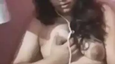 Horny girlfriend with dildo masturbating on video call