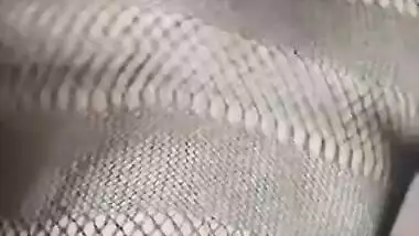 Hot Desi babe in fishnet dress has her pussy XXX rubbed by lover