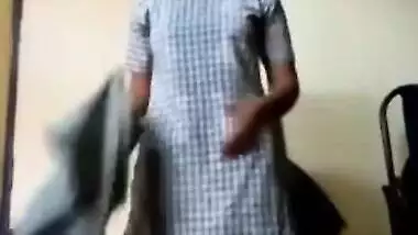 Young Desi woman waited for master to leave and started XXX striptease